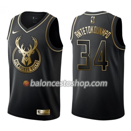 Camiseta Hombre NBA Milwaukee Bucks Giannis Antetokounmpo 34 Nike Negro Golden Edition Swingman